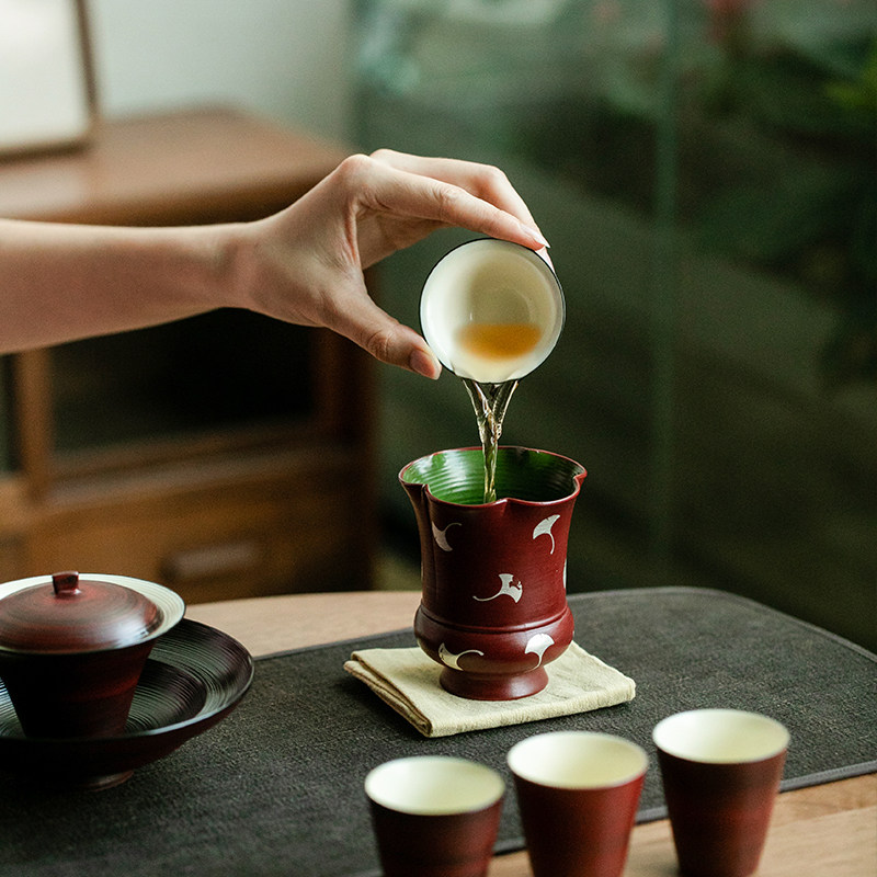 拓土陶瓷建水茶洗小号水盂家用六君子茶道瓶粉引胭脂红银杏茶渣缸