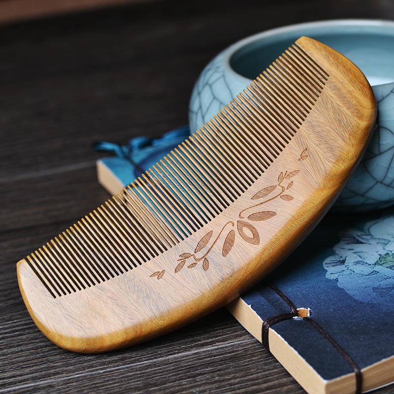 绿檀木梳子篦子超密齿梳篦男女可爱儿童梳去头屑细密齿檀香木梳子