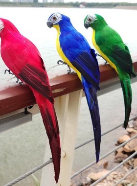 仿真鹦鹉小鸟摆件羽毛假鸟金刚鹦鹉鸟挂件K橱窗室内园林装饰工艺