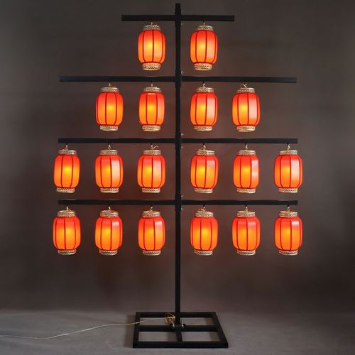 新款婚庆中式红灯笼屏风路引汉唐婚礼铁艺发光宫灯架背景布置摆件