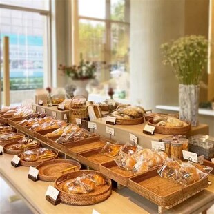 面包篮藤编篮蛋糕陈列篮子椭圆仿竹篮藤编篮收纳筐果盘仿藤编织篮