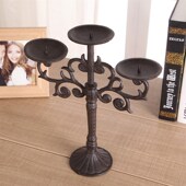 格嘉睿尔欧式 复古烛台铸铁三头烛台蜡台仿古蜡烛台会所别墅摆设