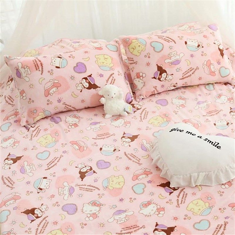 少女心可爱美乐蒂小恶魔法兰绒空调毯单人枕套学生宿舍冬季绒床单