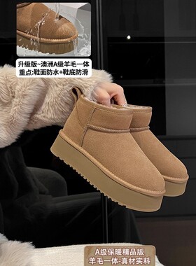 防水防滑~大叔家羊毛一体牛皮雪地靴女2025秋冬新款加厚保暖棉鞋