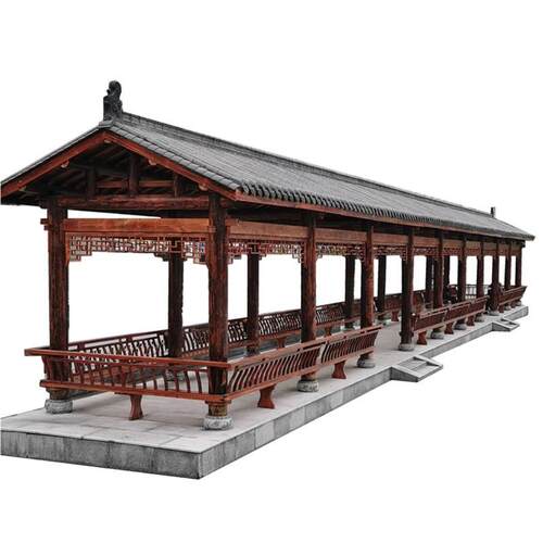 青瓦古建长廊园林景观桥廊菠萝格风雨连廊庭院防腐木水榭亭廊