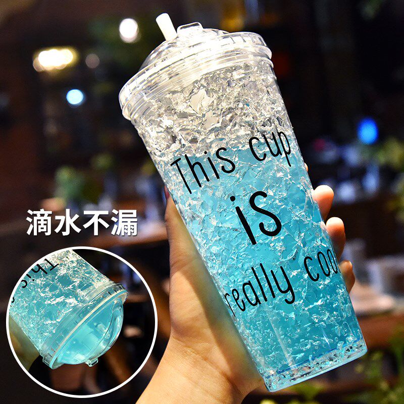 吸管水杯创意性潮流碎冰杯女学生夏天冰杯爱新塑料杯子