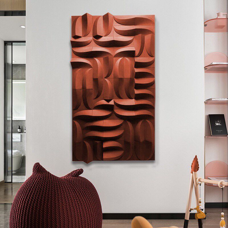 现代立体浮雕壁画抽象艺术木雕玄关肌理装饰画售楼部客厅挂画