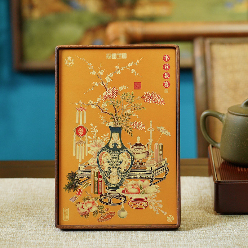 丰登报喜卧室玄关摆台画王渊葫芦瓶图中古风富贵工艺装饰画