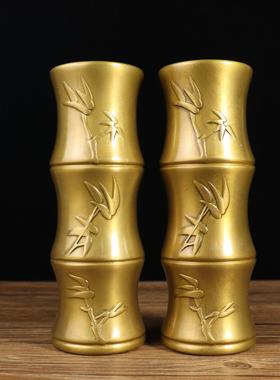 纯黄铜香筒复古金蝉竹子香筒一对装香插香的家用摆件线香香桶竹签