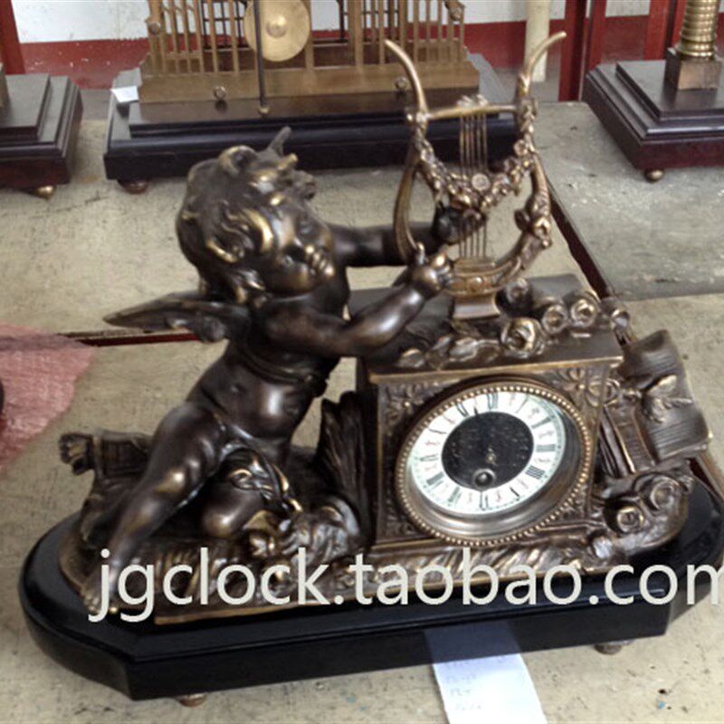 仿古座钟 欧式机械座钟 摆设饰品 软装 工艺纯铜铸造顽童琴钟表