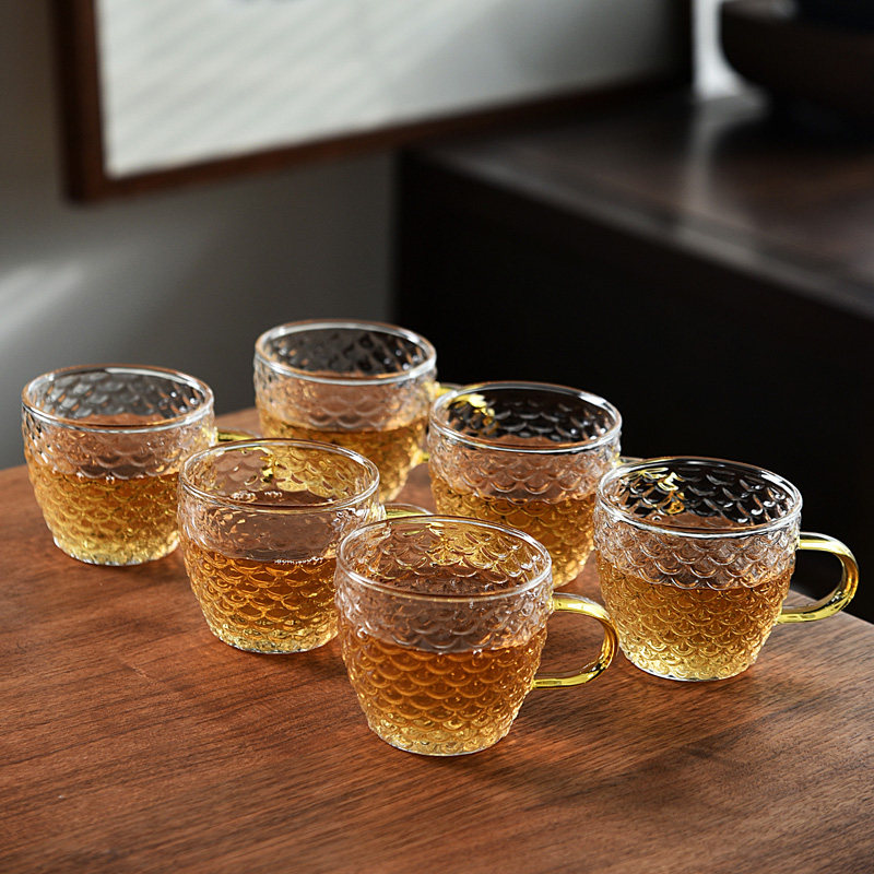 玻璃茶杯小杯子小玻璃杯带把品茗杯功夫小茶杯6只装茶具品茶杯