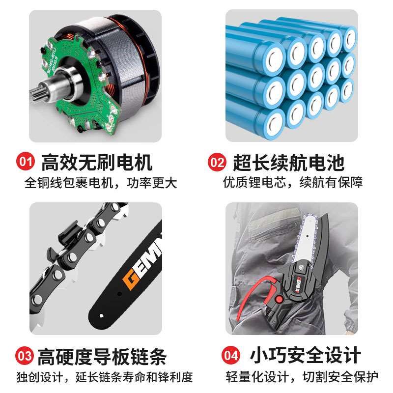 新款充电式电锯家用小型手持锯柴户外伐木砍树电动链锯锂电锯木神
