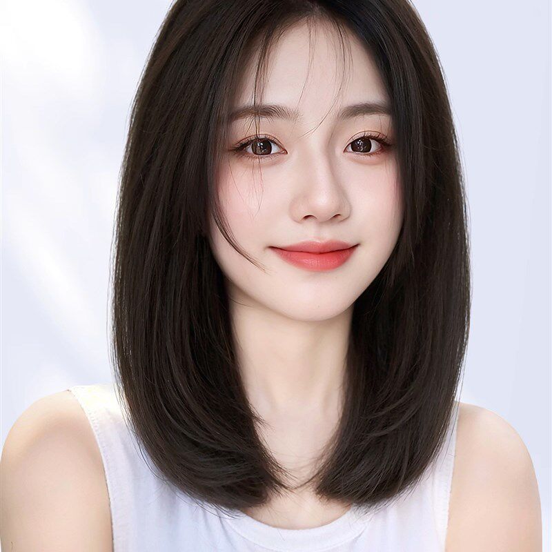假发全头套女长发头顶真人发丝自然减龄左偏分P锁骨短发整顶假发
