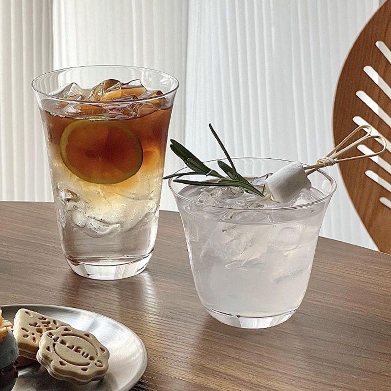 ins风阔口玻h璃咖啡杯轻薄冰美式拿铁杯简约茶杯鸡尾酒杯冷饮杯子