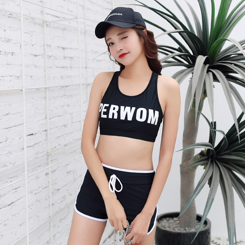 泳衣女分体式保守运动款 学生显瘦遮肚小胸聚拢平角裤温泉游泳装