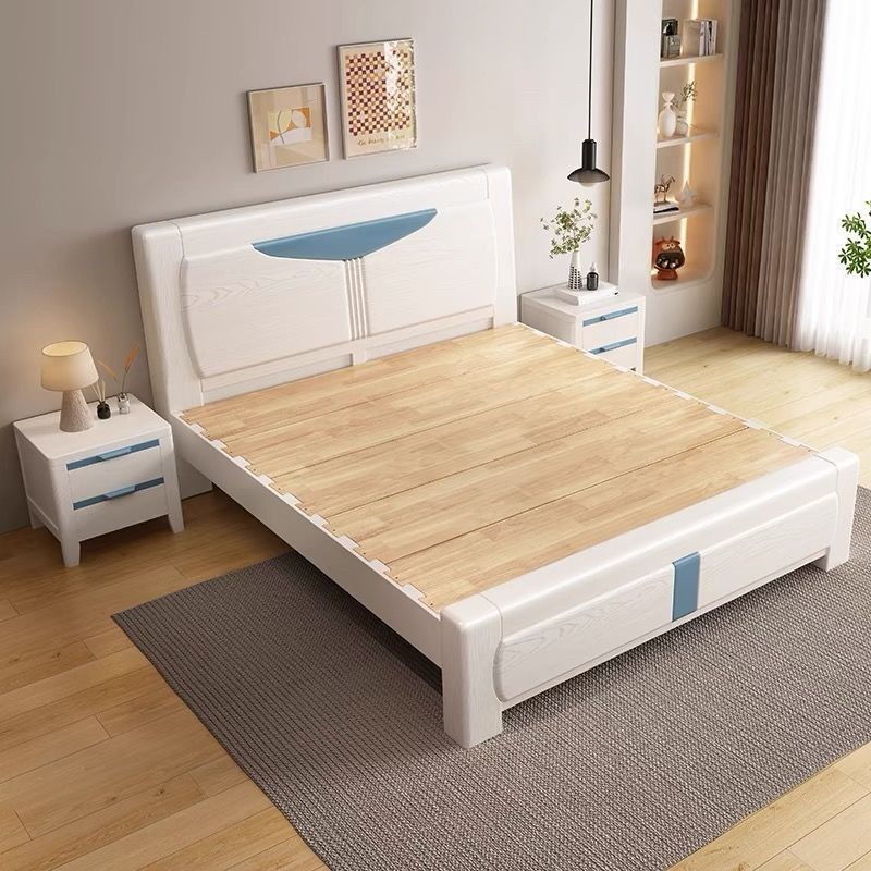 全实木床白色榫卯结构1.8米主卧双人大床现代简约橡木储物单人床
