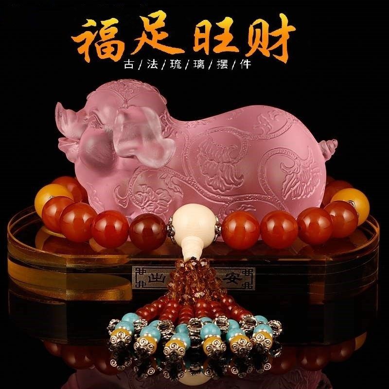 新款新装饰品摆饰可爱琉男漂用A高档实亮福猪M汽车饰品用品小猪璃