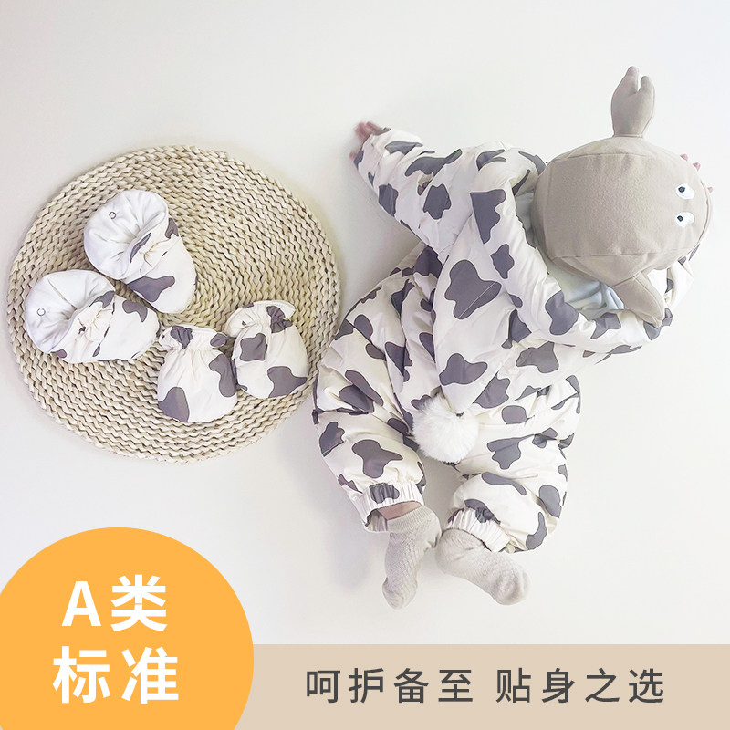 婴儿羽绒服连身衣新生儿哈衣男女宝宝外出加厚抱衣冬季抱服爬服