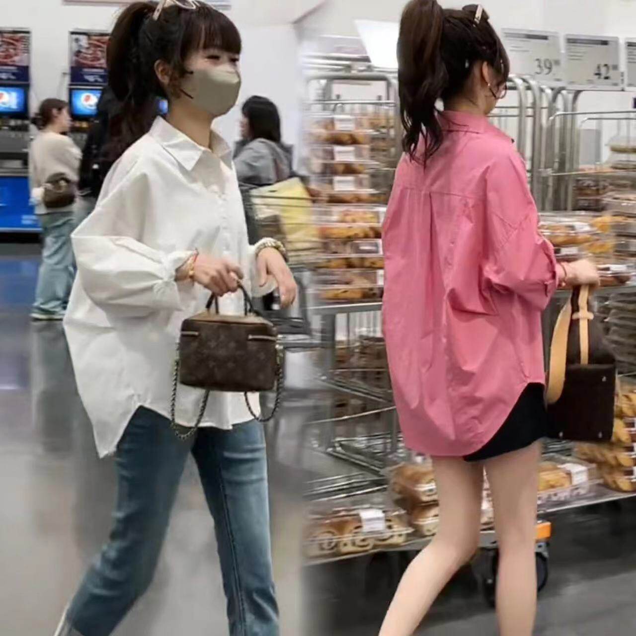 简约衬衫女长袖春夏秋新款小衫纯色衬衫女宽松韩版小众.设计感衬