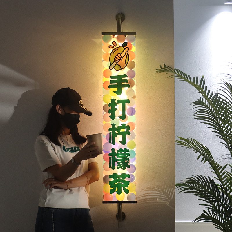 双面亚克力灯箱挂墙式网红风侧挂发光广告牌户外奶茶店侧招牌定制
