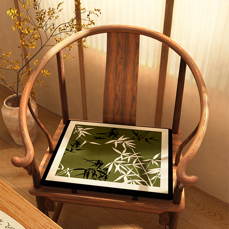 国风绿色竹子坐垫中式红木实木家具座垫防滑加厚海绵太师椅圈椅垫