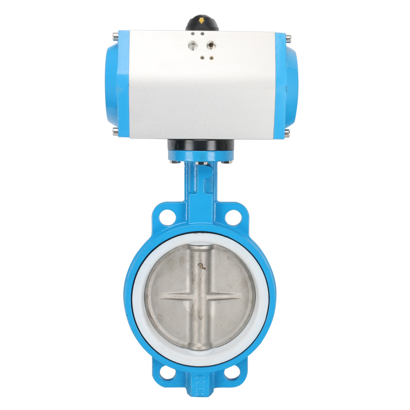 D671FP-16气动对夹式蝶阀 气动衬四氟不锈钢板蝶阀 DN50 65 100