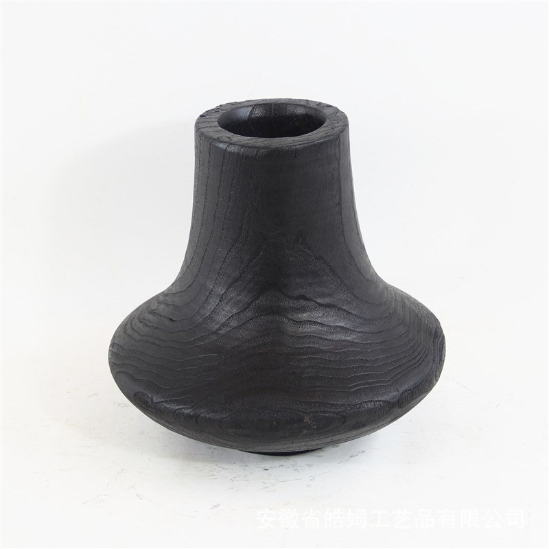销售手工制新中式碳化栗木中颈花瓶家居酒店别墅装饰工艺摆件