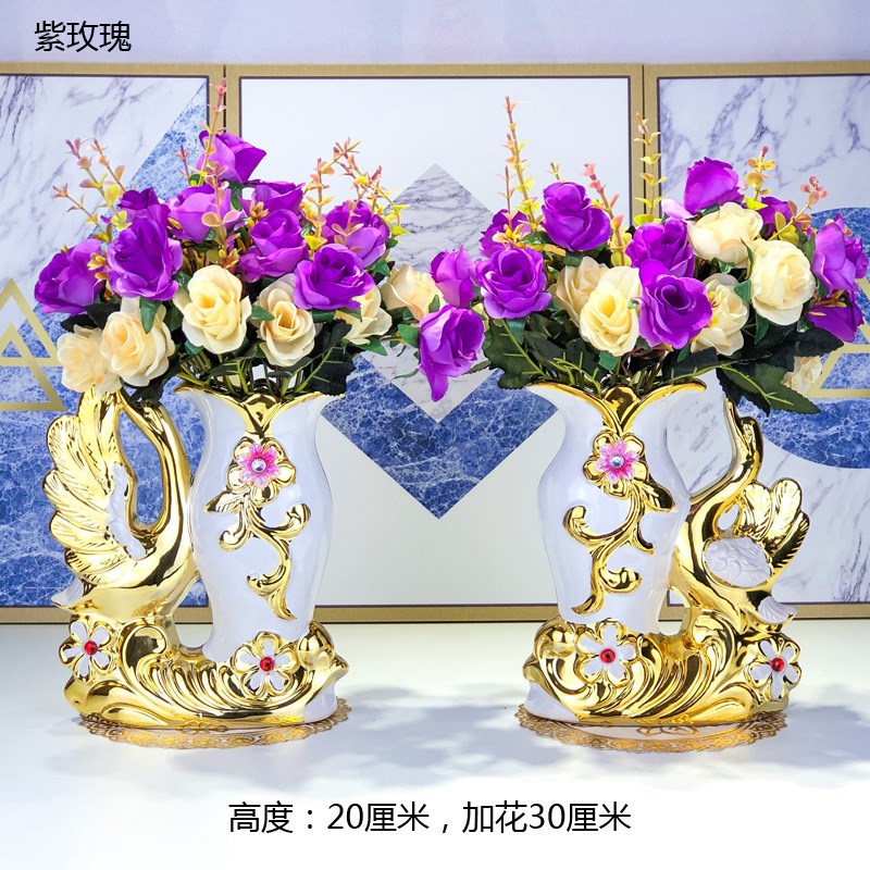 欧式陶瓷花瓶客厅电视柜餐桌插花家居装饰品室内创意白色天鹅摆件