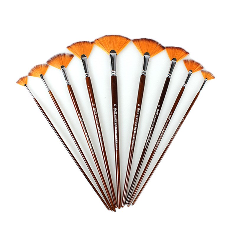 油画笔9支尼龙毛画笔鱼尾丙烯笔水粉笔水彩扇形油画笔套装画笔刷