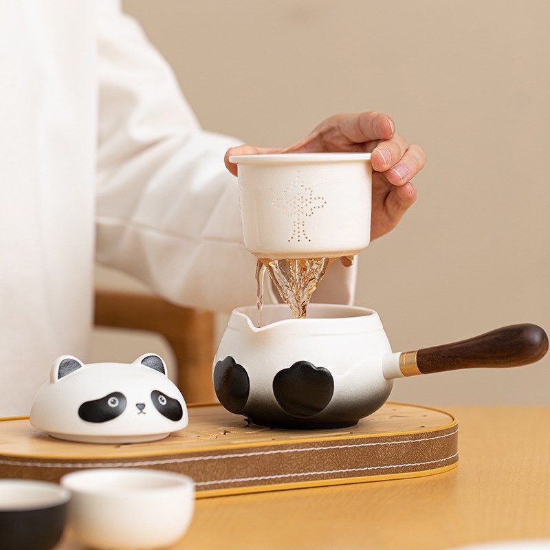 熊猫侧把壶旅行茶具户外便携快客杯套装一壶二杯活动店铺LOGO礼品,餐饮具,旅行茶具,淘宝优惠券,粉丝福利购,淘宝优惠卷