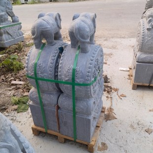 定制天然石材抱鼓石一对仿古中式别墅庭院家用门口青石象门墩摆件