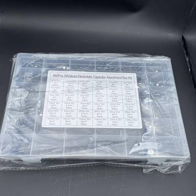36种容值(0.1uf-2200uf)1000uf 25V35V插件铝电解电容器盒960PCS
