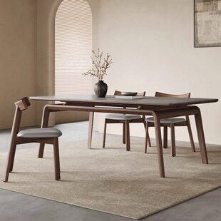 岩板餐桌全托底板现代简约侘寂风2024新款长方形白蜡木实木餐桌