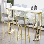 北欧新款 岩板半圆吧台桌家用客厅玄关隔断阳台靠窗断桥长条高脚桌