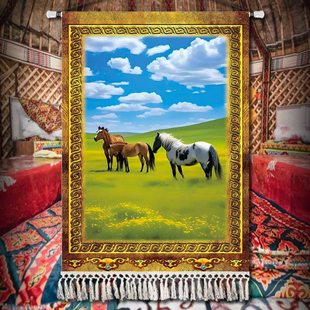 蒙古风格元素图案挂画蒙古马系列装饰画客厅卧室油画草原蒙古包画