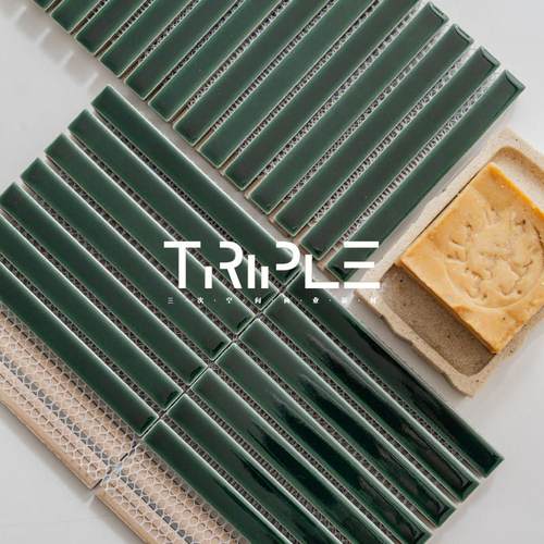 TRIPLE墨绿长条亮面瓷砖马赛克酒店玄关背景墙砖卫生间浴室瓷砖