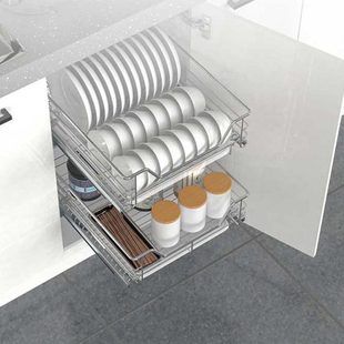 小碗蓝304不锈钢350厨房400橱柜拉篮小尺寸450碗篮500抽屉550拉栏