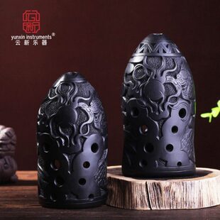 【云新】特制专业演奏考级10孔十孔双腔黑陶埙大鱼古埙乐器浮雕龙
