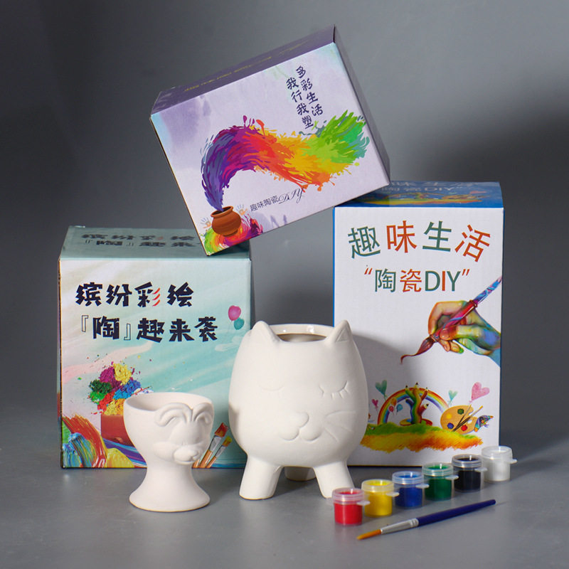 动物涂色陶瓷石膏娃娃彩绘十二生肖白胚儿童diy制作地摊玩具