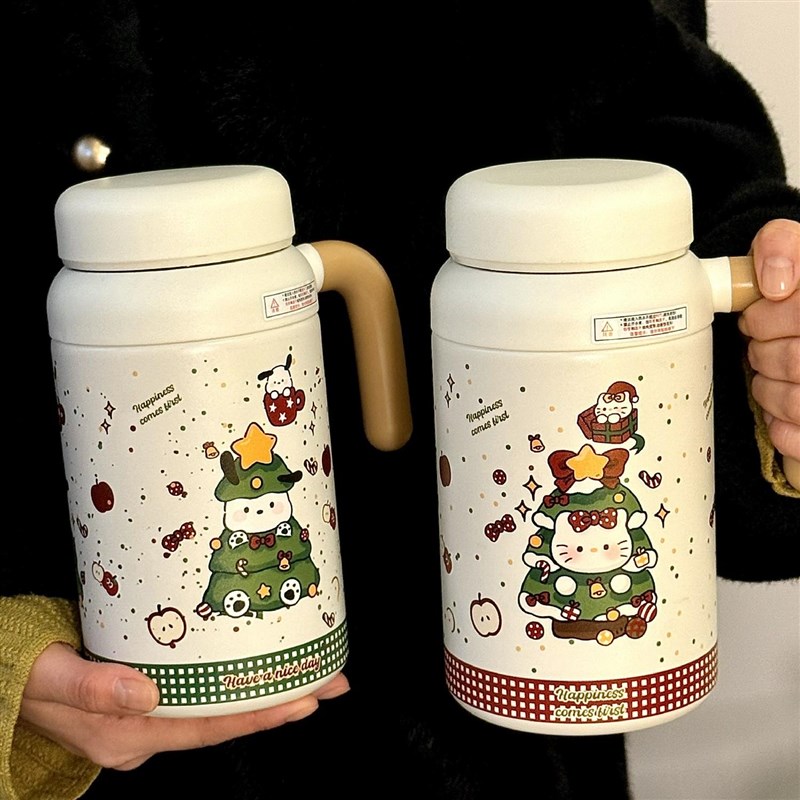 可爱大容量保温杯女生高颜值水杯带提手2024新款圣诞送礼杯子手提