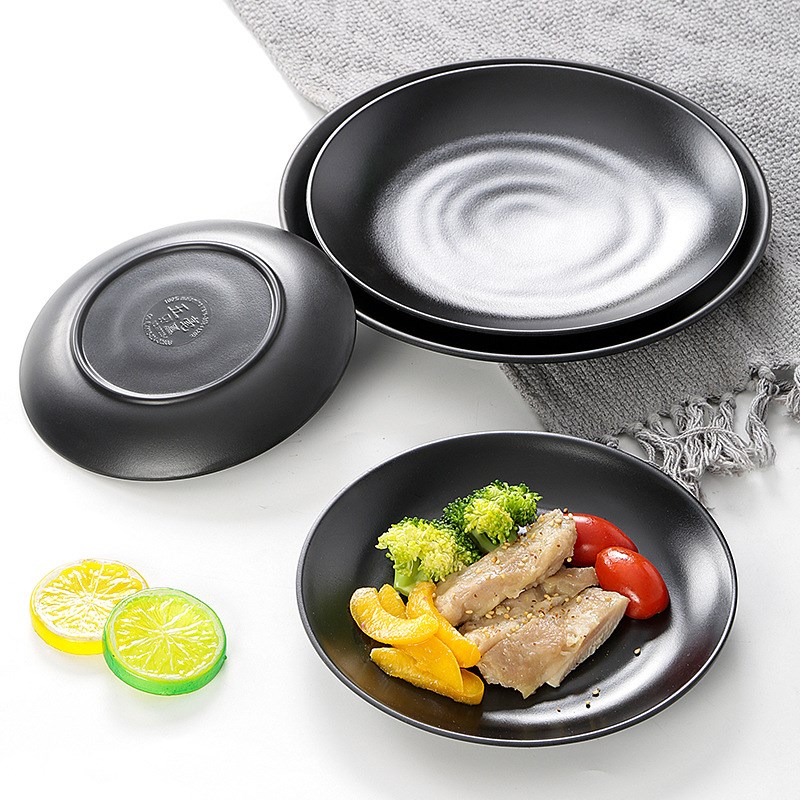 密胺餐具黑色盘子塑料火锅店菜盘烤肉碟饭店餐盘烧烤碟商用仿瓷盘