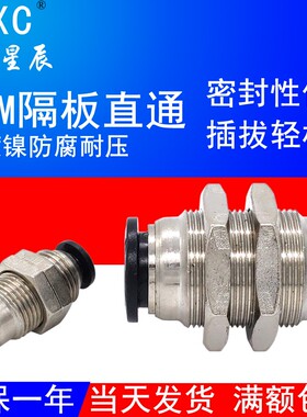 气动隔板直通SPM4 6 8 10 12气管快速对接穿夹板接头SQMH RPS APM