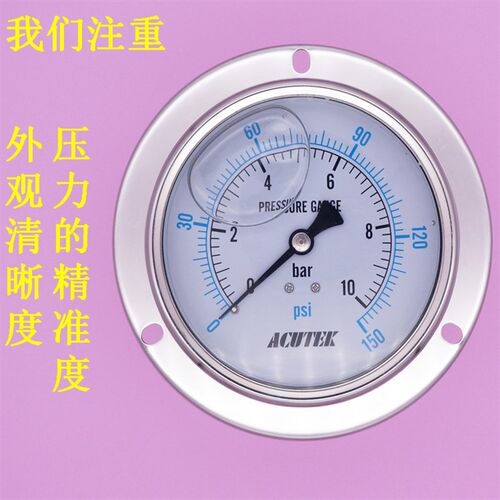 轴向带边 抗震 防震 油压 液压 耐震压力表YN100ZT 10bar G1/2