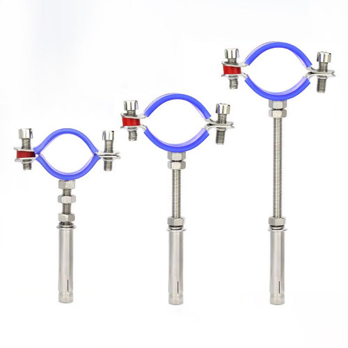 304不锈钢带胶条吊顶支架管卡固定管夹支架膨胀螺丝螺杆水管卡扣