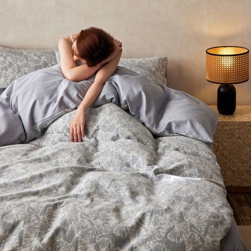 2024秋冬三层纱色织水洗棉大提花 标准款 海棠枝上-灰色,床上用品,床品套件/四件套/多件套,淘宝优惠券,粉丝福利购,淘宝优惠卷