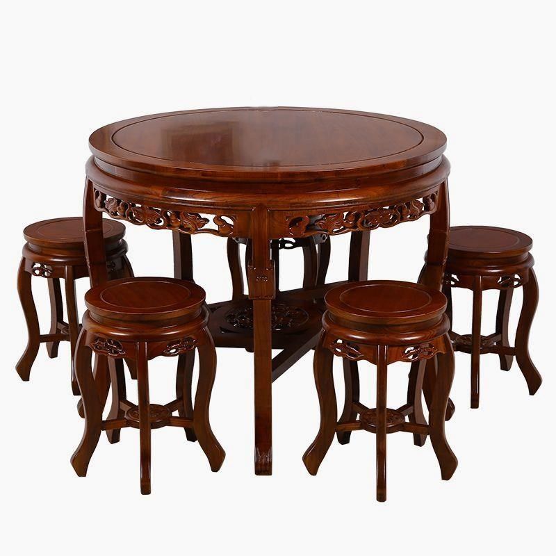 实木餐桌椅组合吃饭圆形桌子家用客厅现代中式全榆木饭酒店大圆桌