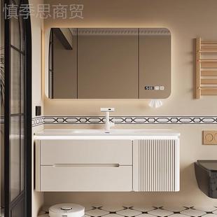 橡木烤漆浴室柜合瓷一体洗手盆组卫GUA生间洗漱陶台洗手手台浴柜