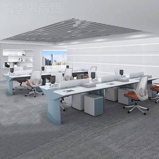 漆屏烤FEW风员工桌尚职员办公桌简约时现代4 6人位电脑办公组桌椅