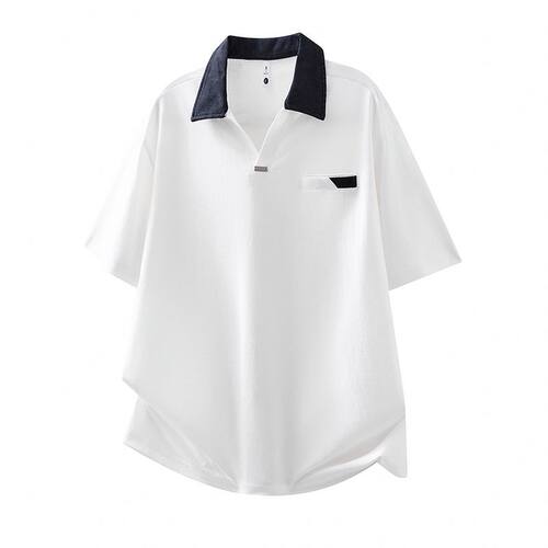日本品牌拼接翻领Polo衫男夏季