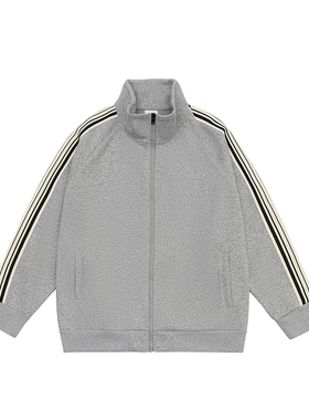 DESIGNSECRETS  25FW开衫卫衣立领夹克男士美式拼接条纹休闲上衣